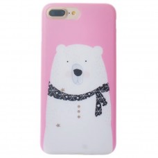 iPhone 7 Plus - TPU IMD Matte Soft Full Case Printing Protective Cover Case - Pink Polar Bear